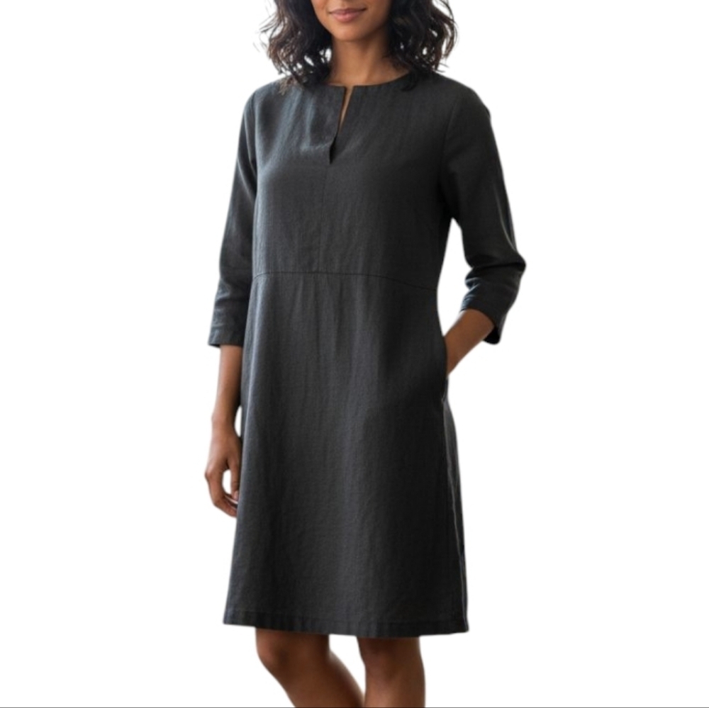 Smoking Lily Saturday Tunic Women Small Grey Linen Lagenlook